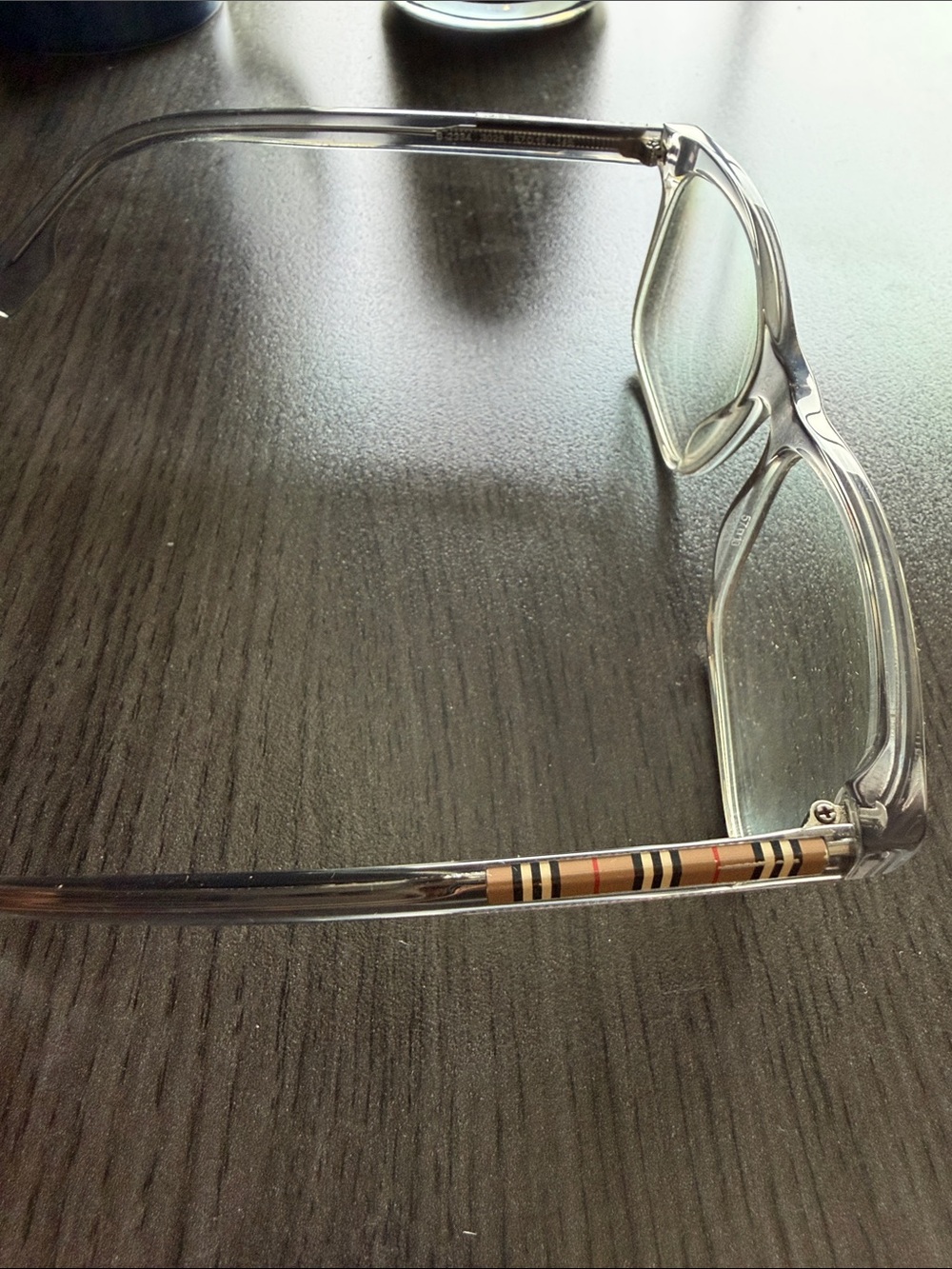 Burberry Clear Frame Men’s Glasses with Signature Nova Check Accent